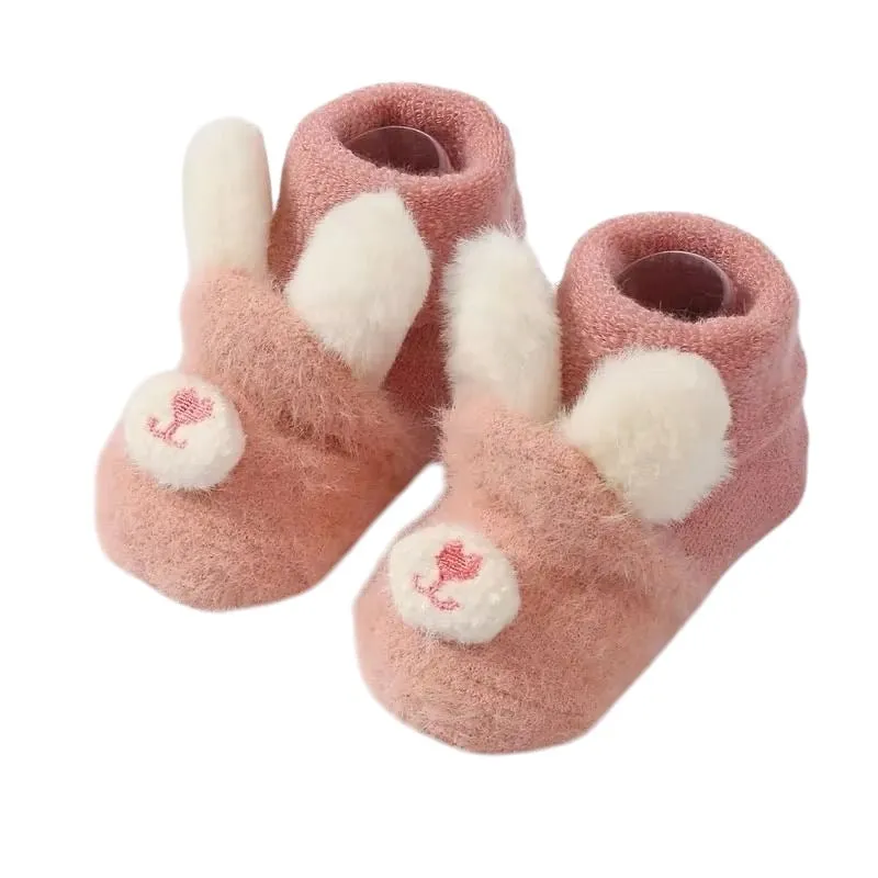 Plush Bunny Baby Anti Slip Socks Pink - White