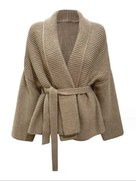 Pre Order:  Tie Waist Knitted Loose Cardigan