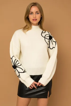 Sylvie Flower Embroidery Mock Neck Sweater