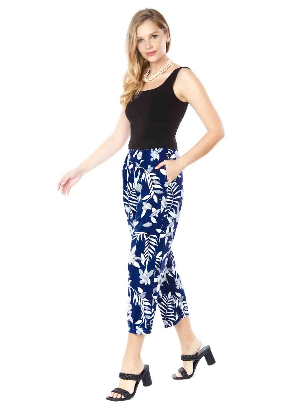 Tianello Print "Indigo Fern" TENCEL™ Flood Pant