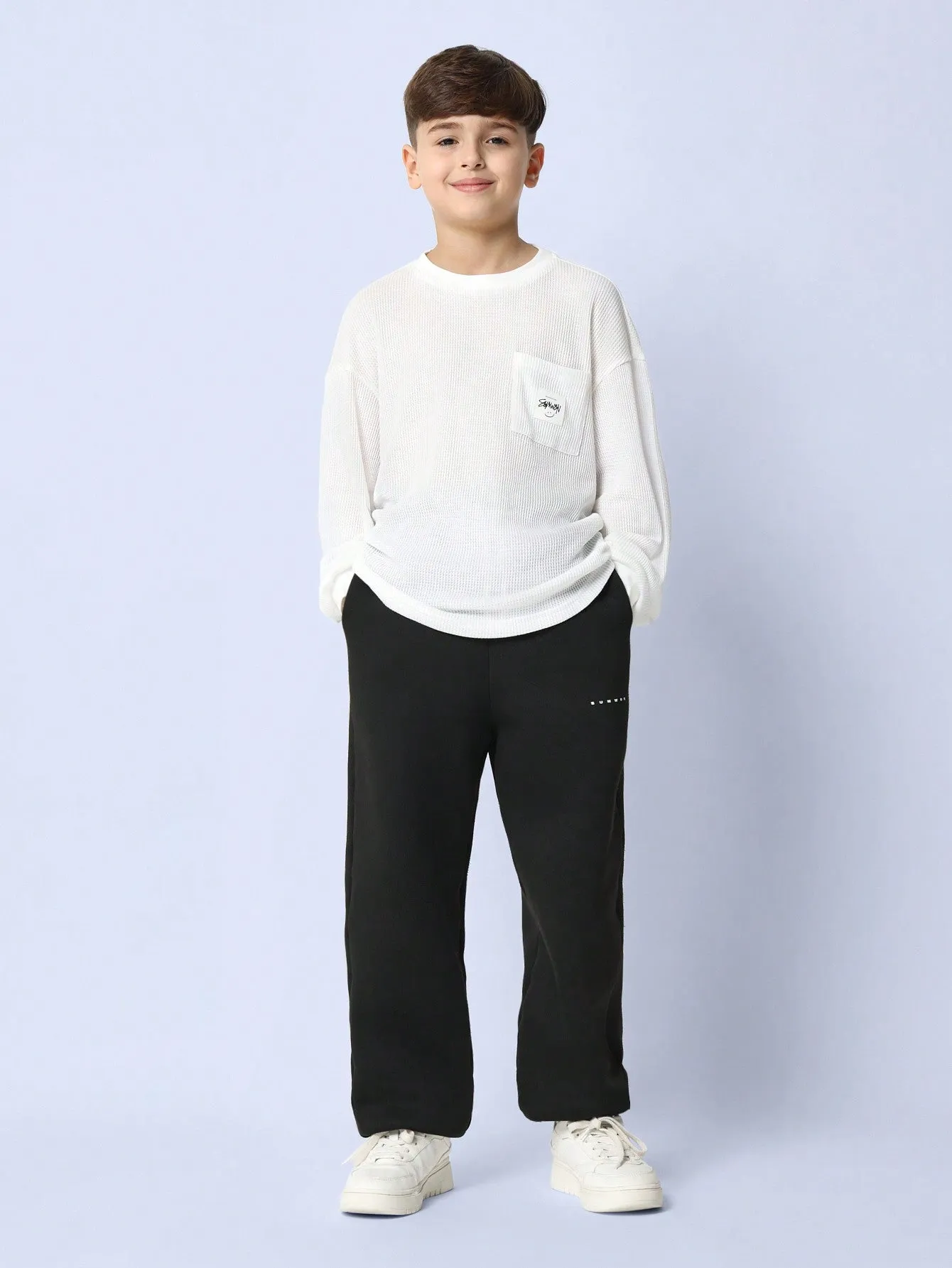 Tween Boys Relaxed Long Sleeve Waffle Essential Tee