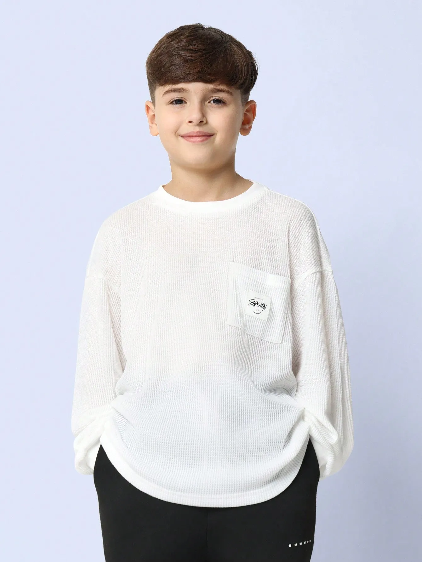 Tween Boys Relaxed Long Sleeve Waffle Essential Tee