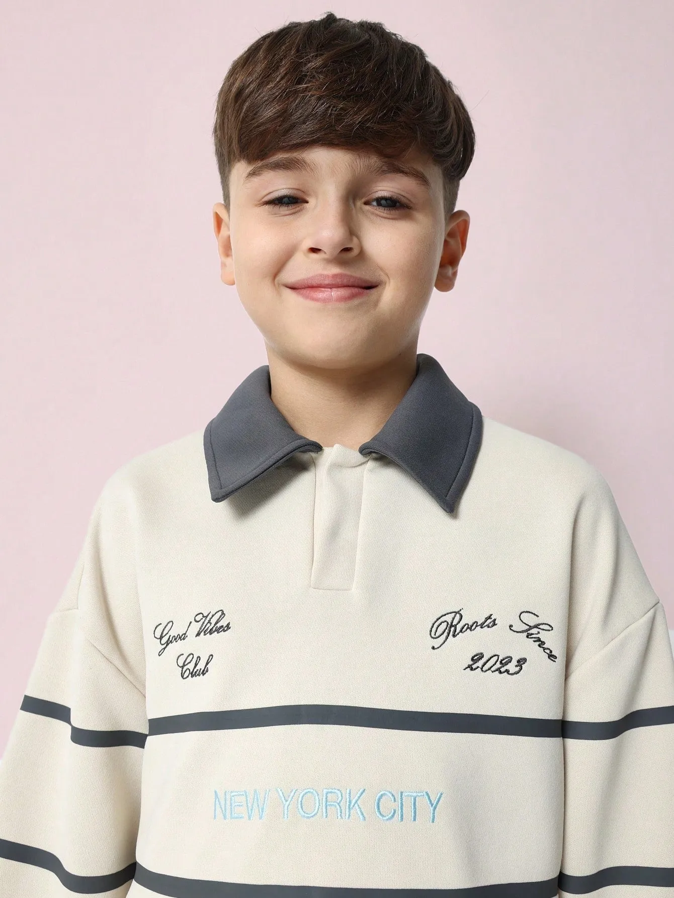 Tween Boys Relaxed Regular Long Sleeve Contrast Collar Rugby Polo Shirt