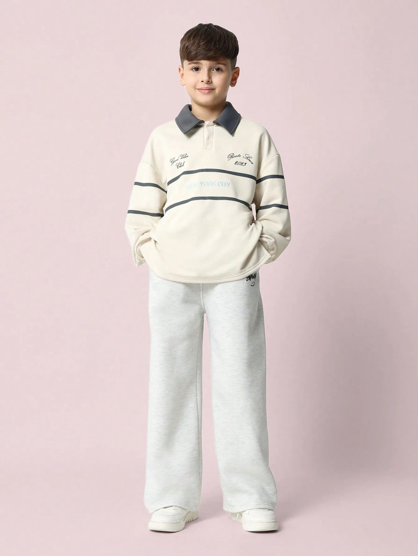 Tween Boys Relaxed Regular Long Sleeve Contrast Collar Rugby Polo Shirt
