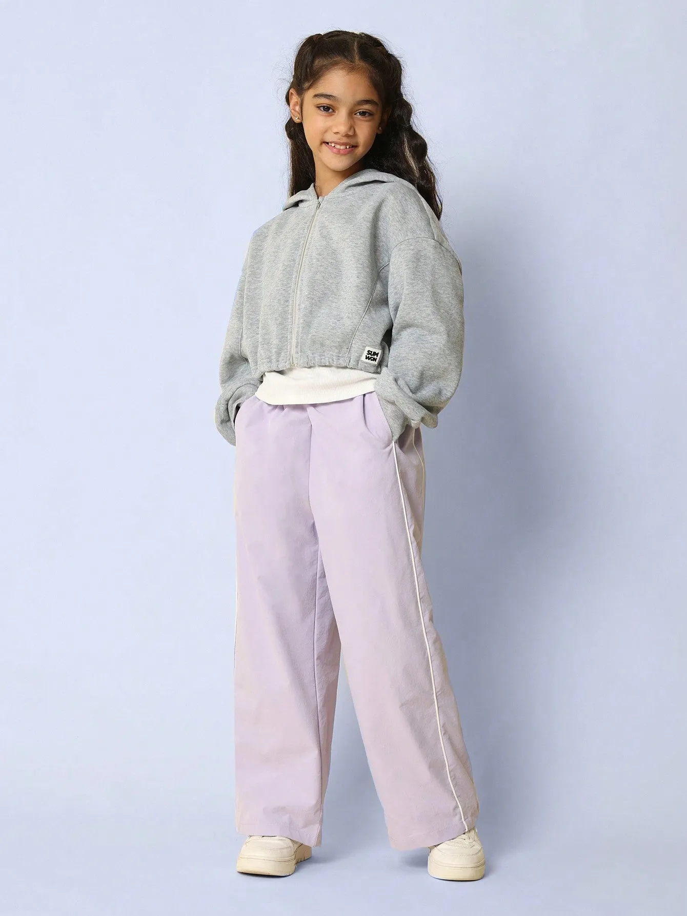 Tween Girls Relaxed Crop Zip Through Essential Hoodie