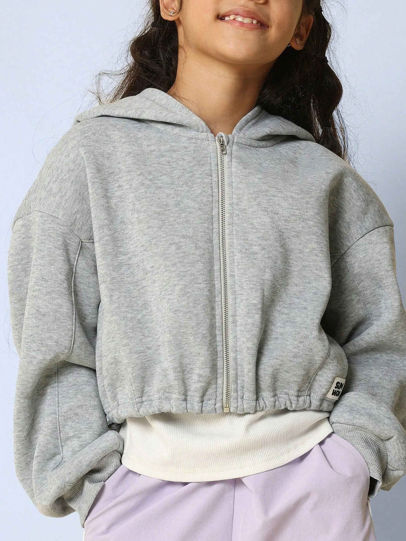 Tween Girls Relaxed Crop Zip Through Essential Hoodie