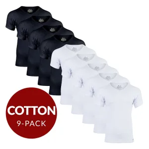V-Neck Cotton Sweat Proof Undershirt For Men - Mix 9-Pack (5x White, 4x Black)