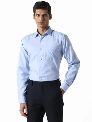 WES Formals Dobby Patterned Blue Relaxed-Fit Shirt