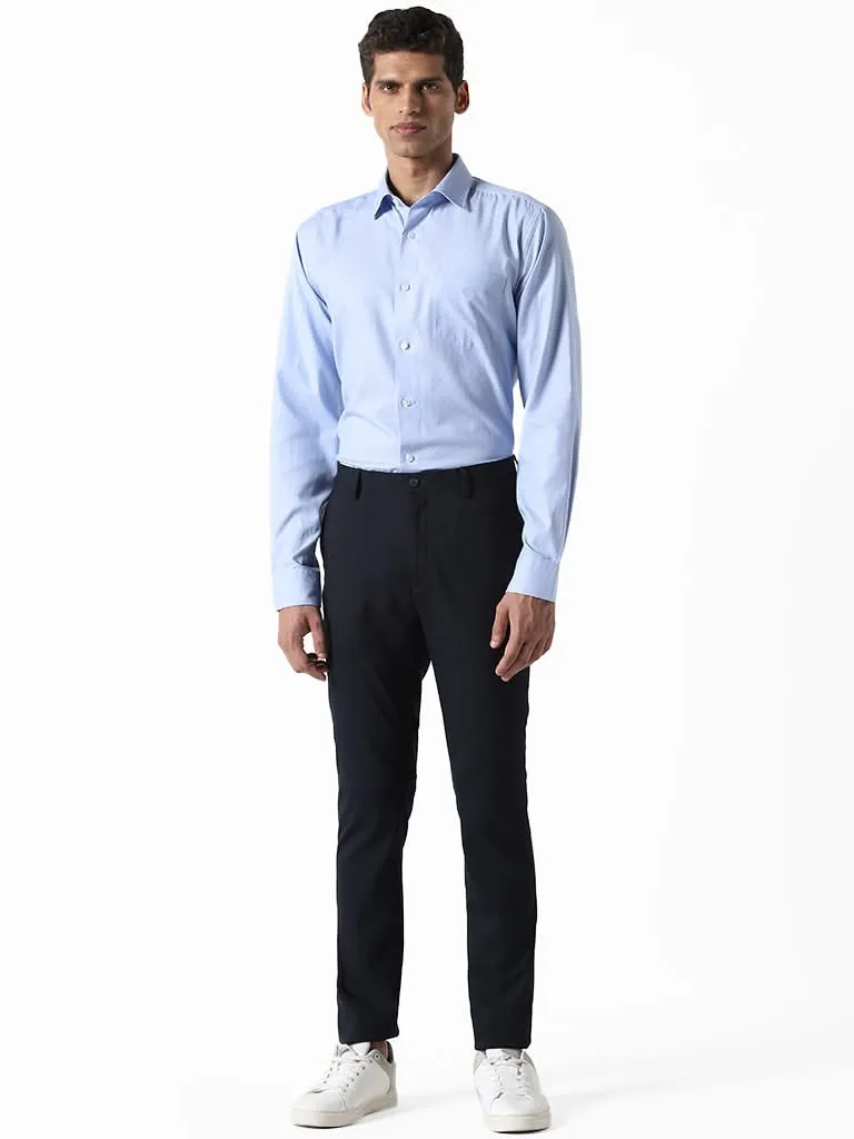 WES Formals Dobby Patterned Blue Relaxed-Fit Shirt
