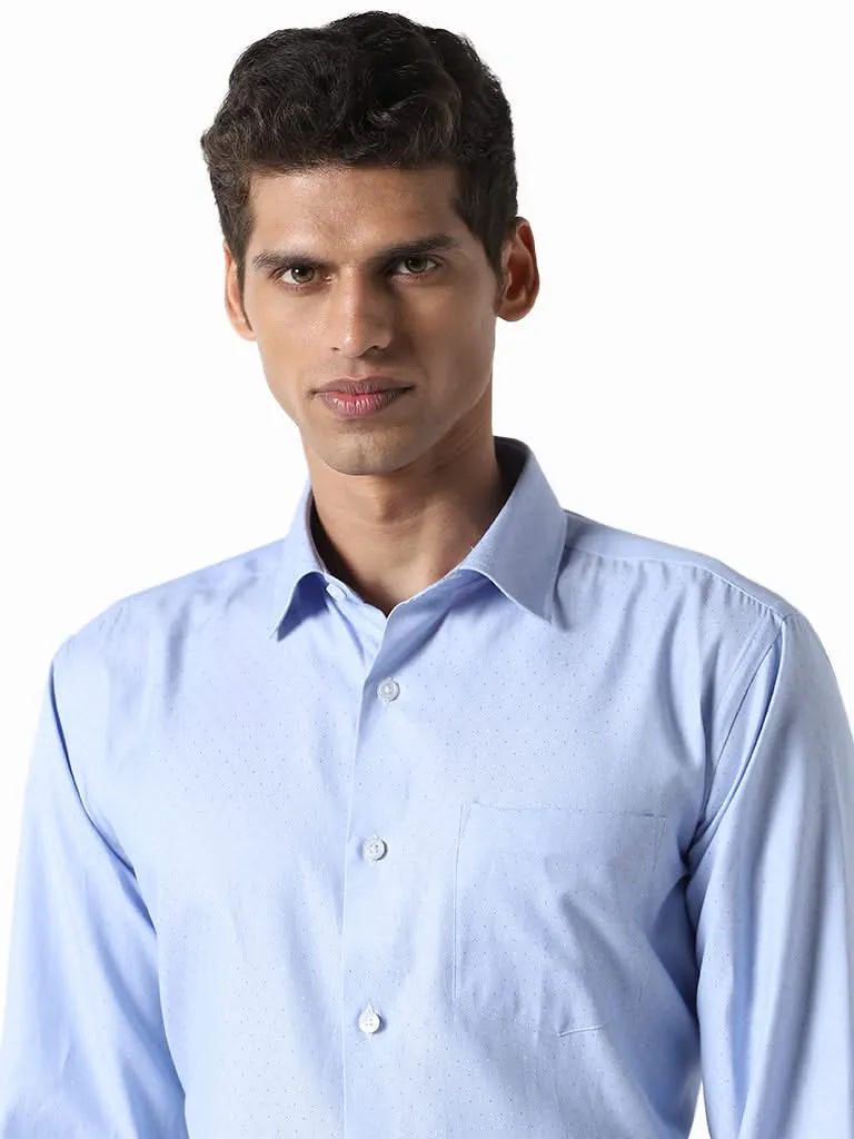 WES Formals Dobby Patterned Blue Relaxed-Fit Shirt