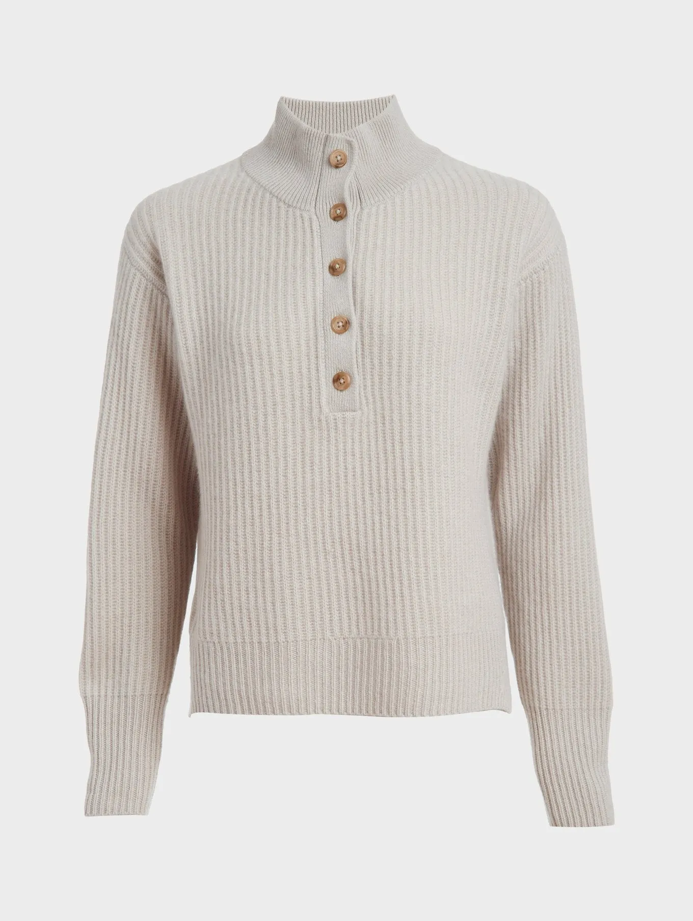 White   Warren - Cashmere Ribbed Button Standneck in Moonstone