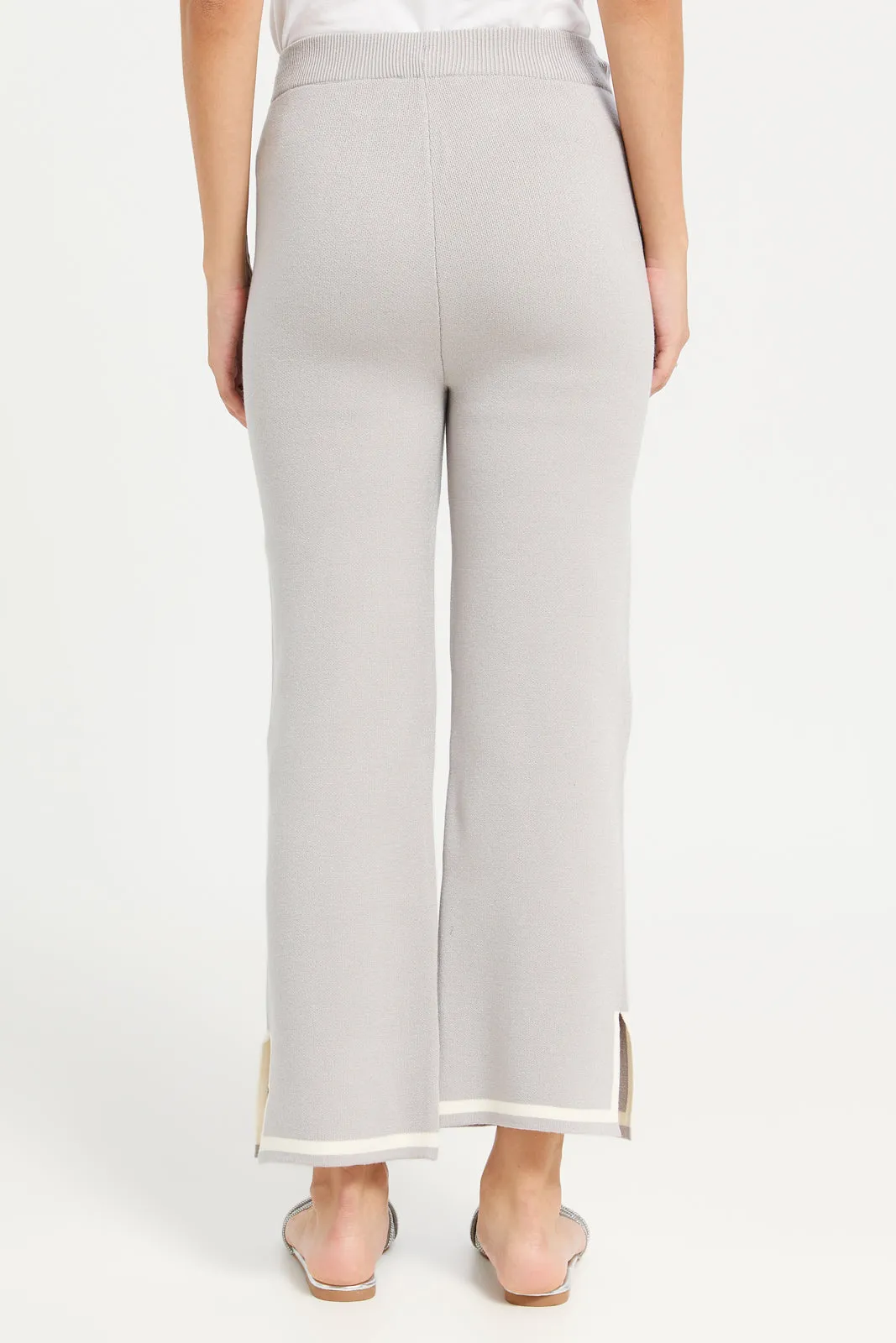Women Grey Knitted Straight Fit Sweater Pants