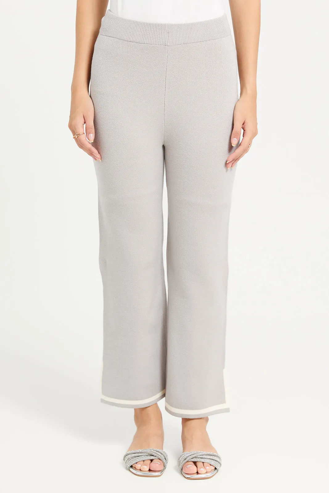 Women Grey Knitted Straight Fit Sweater Pants