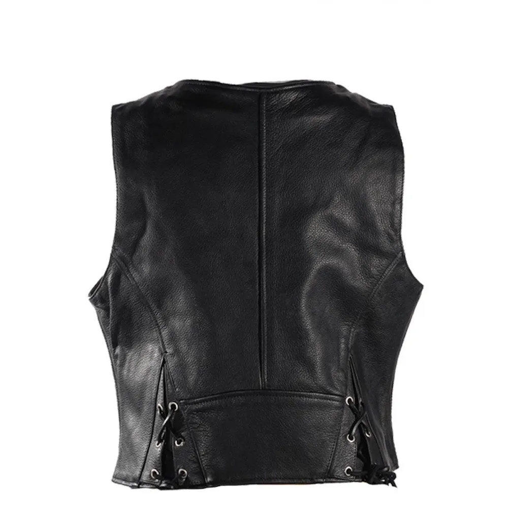Womens Motorcycle Biker Leather Vest With Gun Pockets